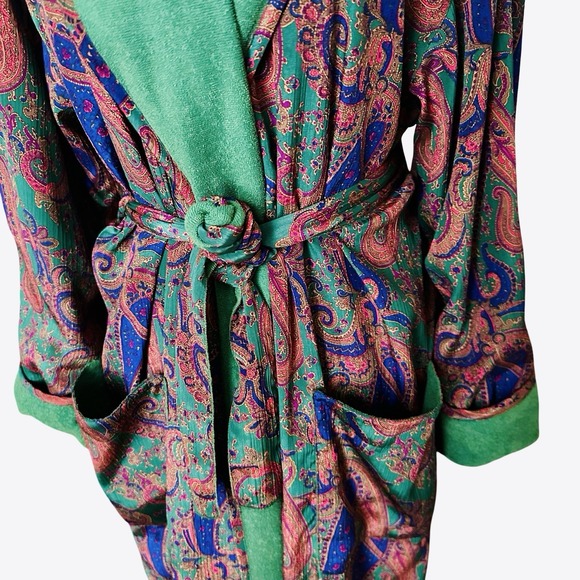 Vtg Victoria's Secret Gold Label Robe Womens XS S  Paisley Green Old Money Luxe - Picture 5 of 12